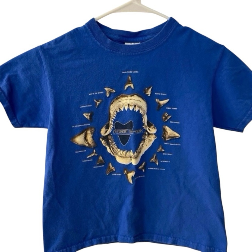 Blue Shark Tooth Graphic Kids T-Shirt size youth small